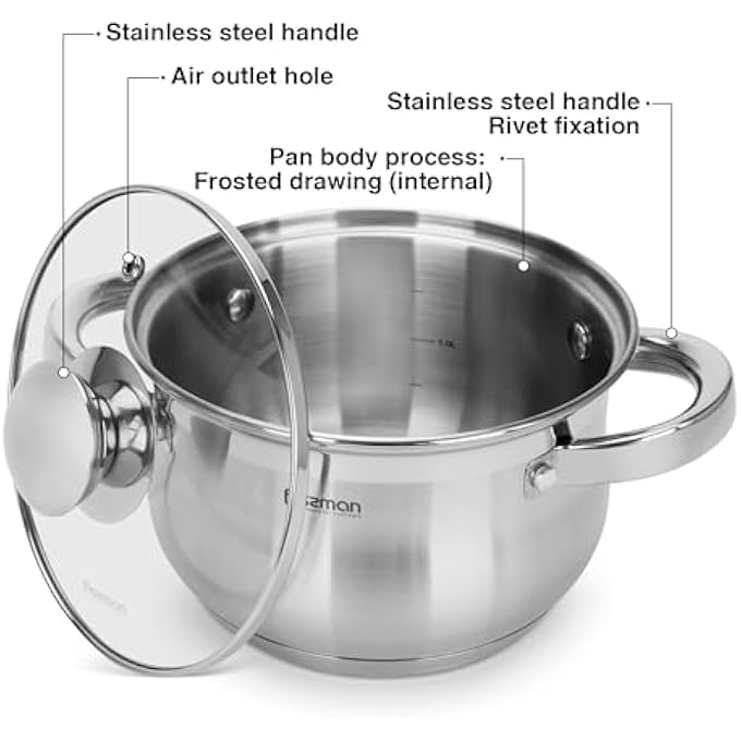 Fissman Stockpot With Glass Lid 20X125Cm  39L With Measuring Mark Stainless Steel Stockpot Felina Series  StayCool Handle  Induction Ready  Dishwasher Safe  Compatible With All Stovetops - Image 4