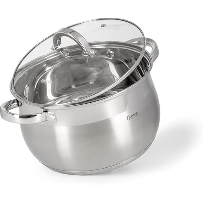 Fissman Stockpot With Glass Lid 20X125Cm  39L With Measuring Mark Stainless Steel Stockpot Felina Series  StayCool Handle  Induction Ready  Dishwasher Safe  Compatible With All Stovetops - Image 1