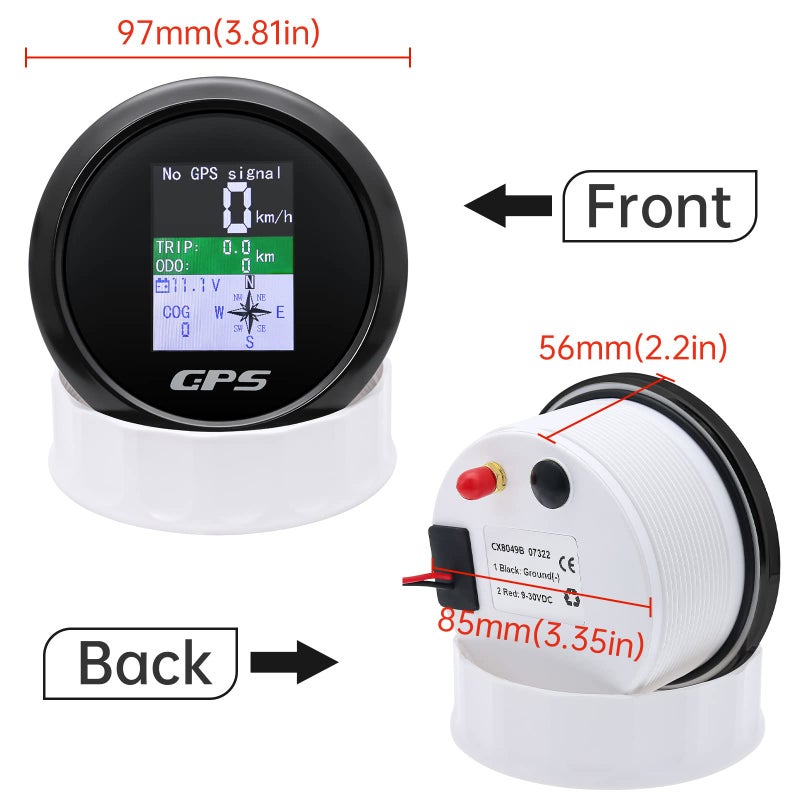MAIMEIMI GPS Speedometer 3-3/8" 85mm Boat GPS Speedometer Odometer Waterproof White Antenna TFT Screen Digital MPH Knots Km/h for Boat Marine 9-33V Car - Image 4