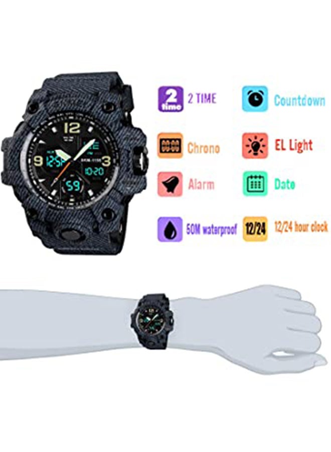 Men's Sport Water Resistant Quartz Digital Wrist Watch 3858 - 55 mm - Black/Blue - Image 5