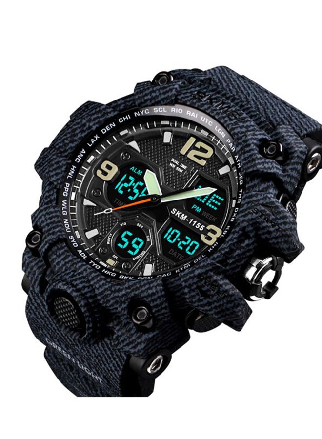 Men's Sport Water Resistant Quartz Digital Wrist Watch 3858 - 55 mm - Black/Blue - Image 1