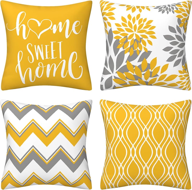 Drmstow Yellow Pillow Covers 18x18 Set of 4 Modern Decorative Geometric Outdoor Sofa Throw Pillow Cushion Covers Case for Couch Living Room Bedroom Patio Furniture Indoors Home Decor… - Image 1