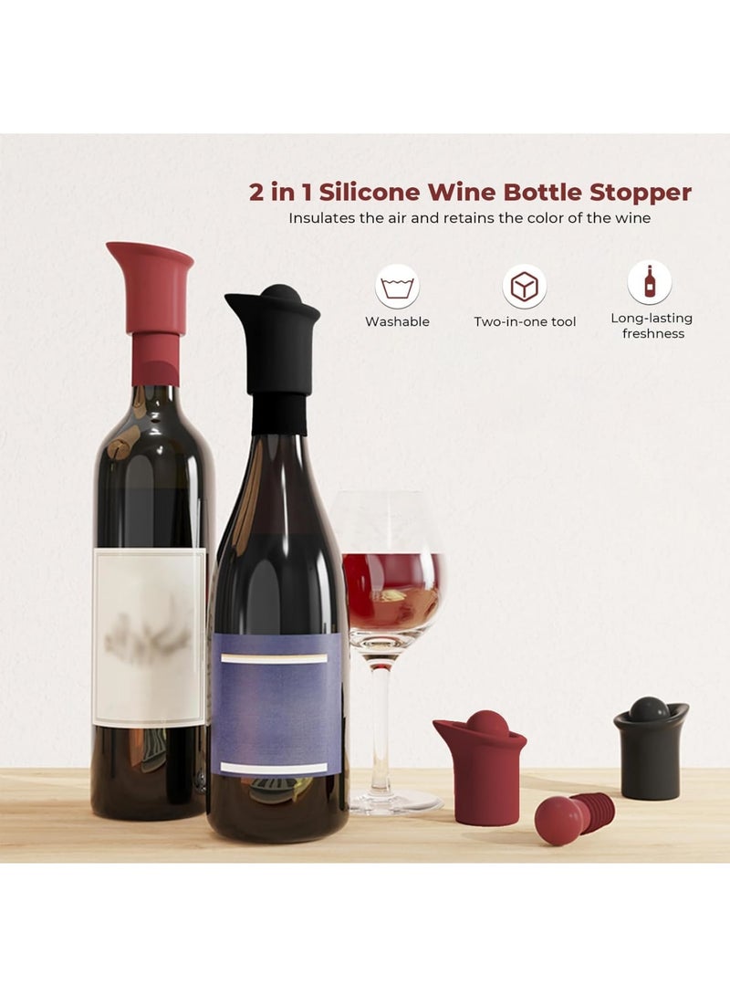 SYOSI Wine Bottle Stoppers & Pourers, Reusable Wine Preserver, Silicone Champagne Stoppers for Wine Lovers, Great Gift for Wine Enthusiasts, Housewarming Gift (Black/Red, 2 Pieces) - Image 2