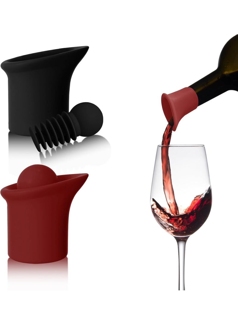 SYOSI Wine Bottle Stoppers & Pourers, Reusable Wine Preserver, Silicone Champagne Stoppers for Wine Lovers, Great Gift for Wine Enthusiasts, Housewarming Gift (Black/Red, 2 Pieces) - Image 1