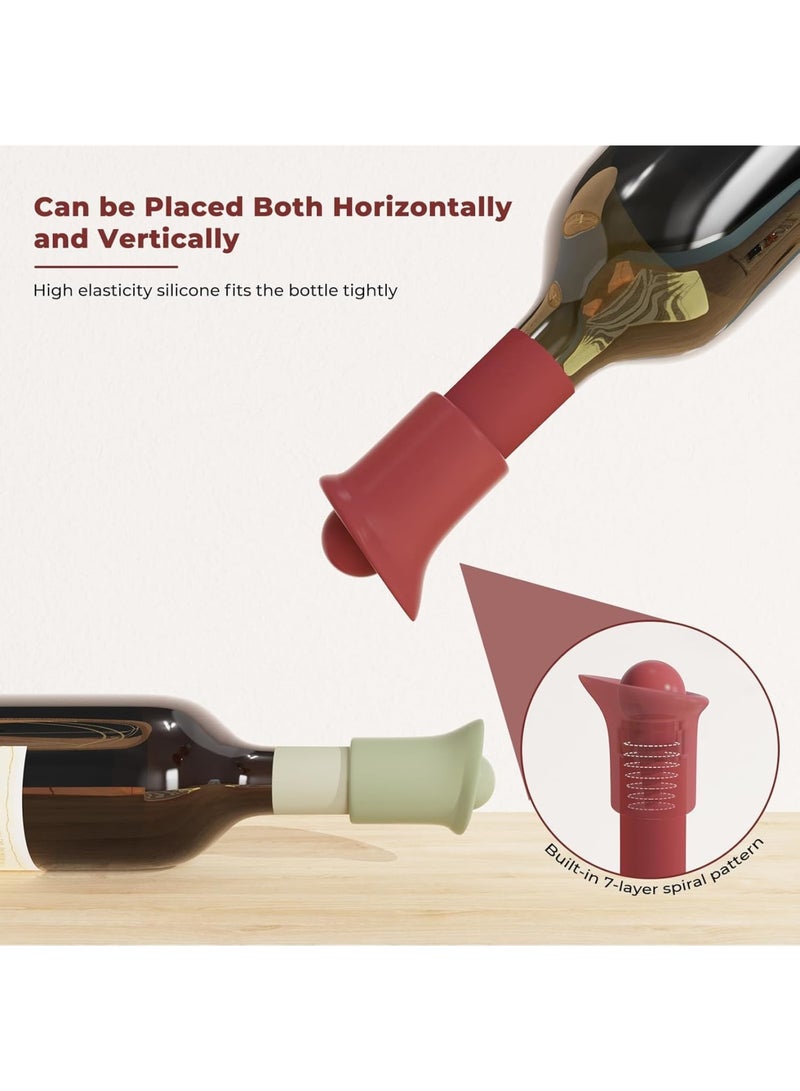 SYOSI Wine Bottle Stoppers & Pourers, Reusable Wine Preserver, Silicone Champagne Stoppers for Wine Lovers, Great Gift for Wine Enthusiasts, Housewarming Gift (Black/Red, 2 Pieces) - Image 4