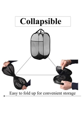 2 Pack Home Laundry Basket, Foldable Storage Basket, Mesh Popup Laundry Basket, Collapsible Clothes Washing Laundry Hamper with Carry Handle, Black - view 5