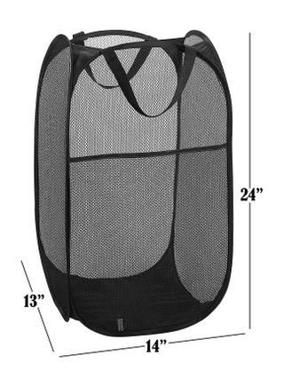 2 Pack Home Laundry Basket, Foldable Storage Basket, Mesh Popup Laundry Basket, Collapsible Clothes Washing Laundry Hamper with Carry Handle, Black - view 4