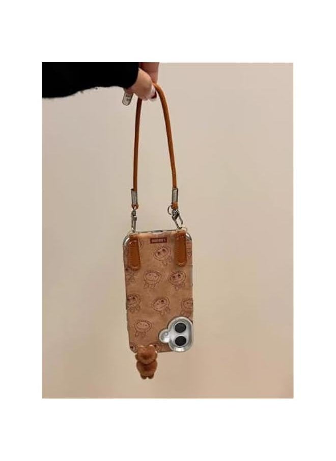 Arabest - LABUBU Case for Phone - Mini Plush Three-Dimensional Design with Hanging Strap, Protective Case for All Models, Perfect for Everyday Use and Gift Giving (Brown, iPhone 14 Plus) - Image 1