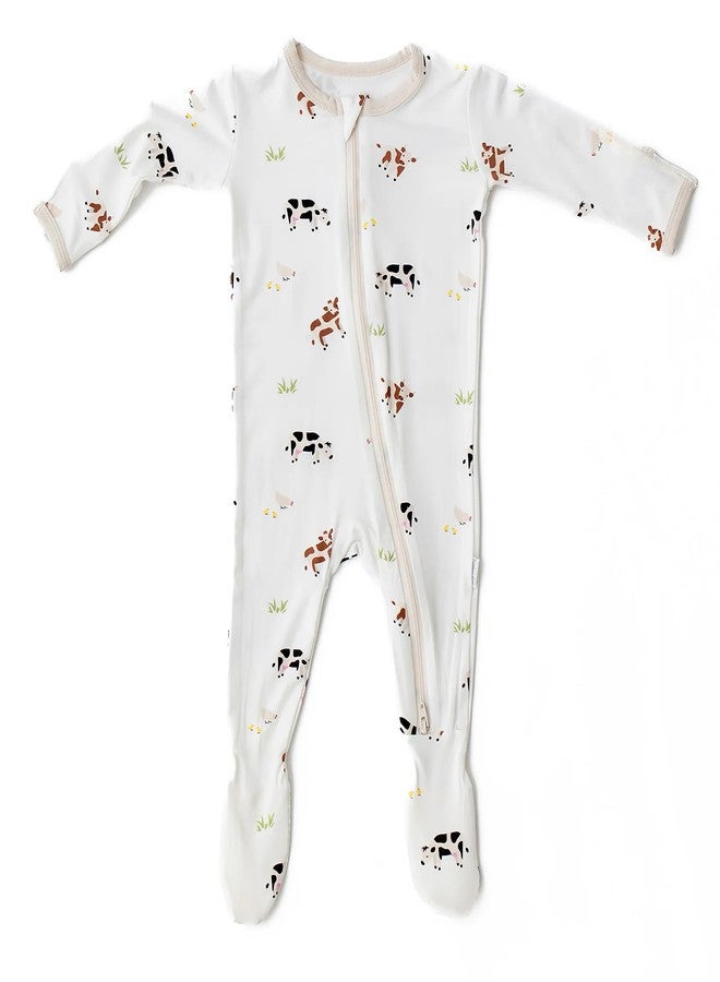 Bamboo Little Soft Baby Footie Pajamas, Baby Clothes, Newborn Sleepers, 95% Viscose and 5% Spandex, Cow, 0-3 Months - Image 1