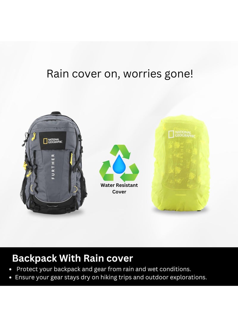 NATIONAL GEOGRAPHIC National Geographic Destination 40L Backpack Grey, Durable Water Resistant Polyester Secure RFID Pocket Lightweight Bag With Raincover, 2 Side Waist Belt Protection For Men Women Trekking Hiking Camping Outdoor Travel  - Image 4