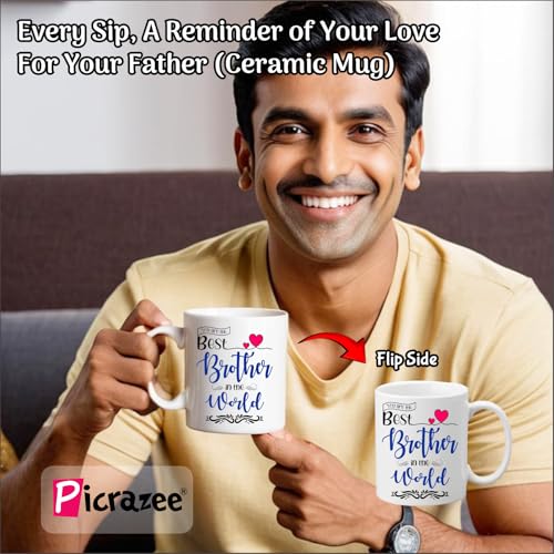 PICRAZEE Raksha Bandhan Gift for Brother – Rakhi, 12” Cushion with Filler, Mug, Table Standy, Roli-Chawal Bottles, Keyring, Fridge Magnet & Greeting Card - Image 5
