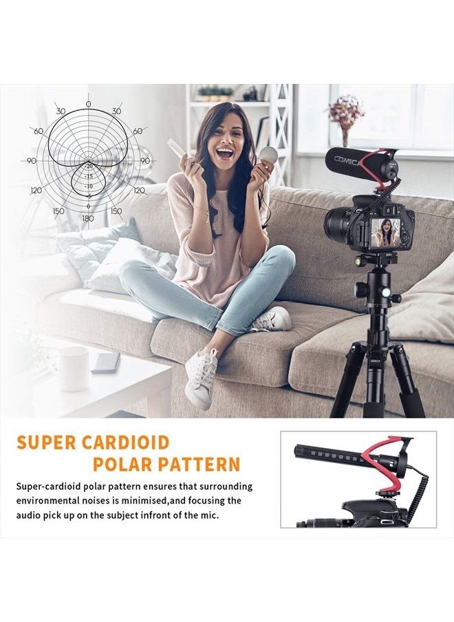 COMICA CVM-V30 LITE Video Microphone,Super-Cardioid Condenser On-Camera Shotgun Microphone for Canon Nikon Sony Panasonic DSLR Cameras,Mic for iPhone Android Smartphone with 3.5mm Jack(Red)  - Image 3