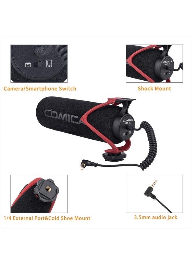 COMICA CVM-V30 LITE Video Microphone,Super-Cardioid Condenser On-Camera Shotgun Microphone for Canon Nikon Sony Panasonic DSLR Cameras,Mic for iPhone Android Smartphone with 3.5mm Jack(Red)  - Image 4
