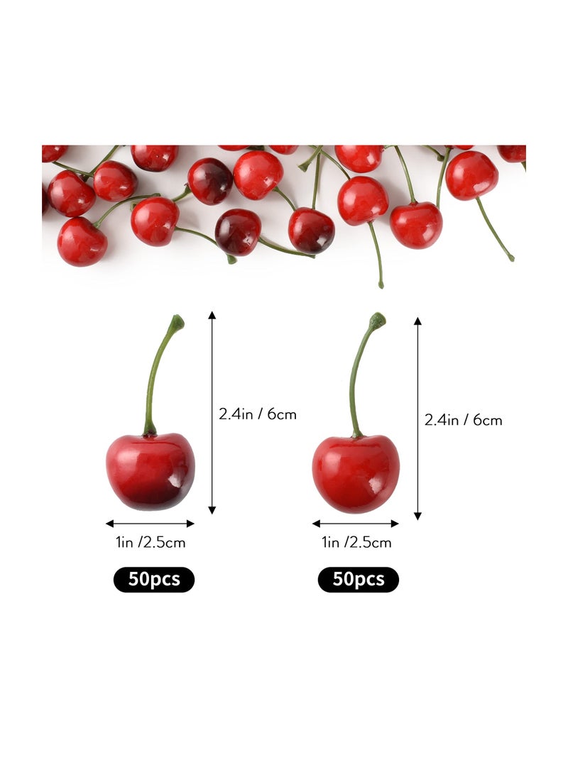Zikra Artificial Cherry Fruit, Fake Cherries Red Simulation Red Black Cherries Artificial Cherry Decorations Fake Fruit Model Home House Kitchen Party Decoration Desk Ornament(100pcs) - Image 5