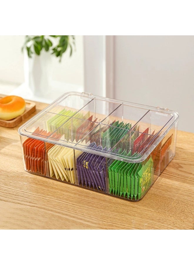 8 Compartments Tea Bag Storage Box Office Multifunctional Storage Box with Lid - Image 2