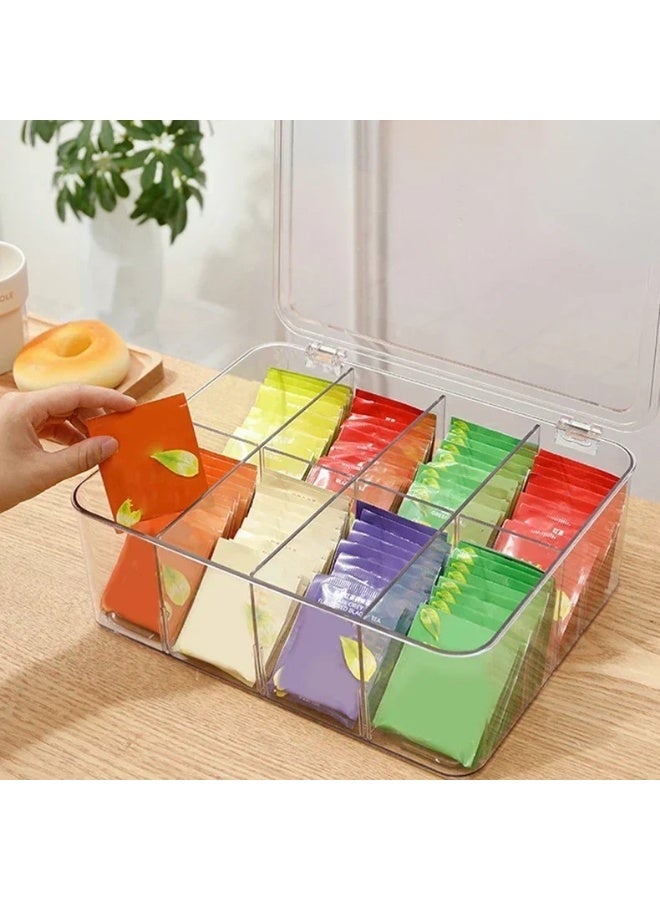8 Compartments Tea Bag Storage Box Office Multifunctional Storage Box with Lid - Image 3