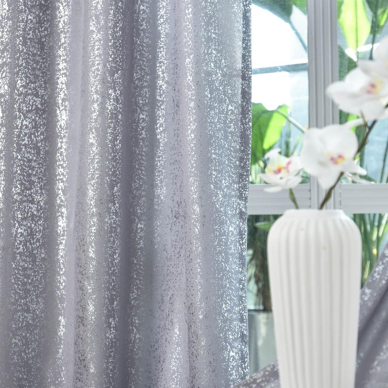 TERLYTEX Silver Curtains 84 Inches Long, Metallic Foil Dots Print Silver Grey Curtains for Living Room, Grommet Privacy Semi-Sheer Sparkle Shimmer Curtains, 52 x 84 Inch, 2 Panels, Silver Grey - Image 4