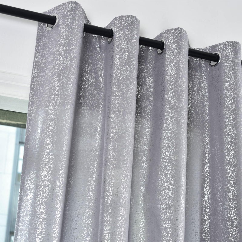TERLYTEX Silver Curtains 84 Inches Long, Metallic Foil Dots Print Silver Grey Curtains for Living Room, Grommet Privacy Semi-Sheer Sparkle Shimmer Curtains, 52 x 84 Inch, 2 Panels, Silver Grey - Image 3