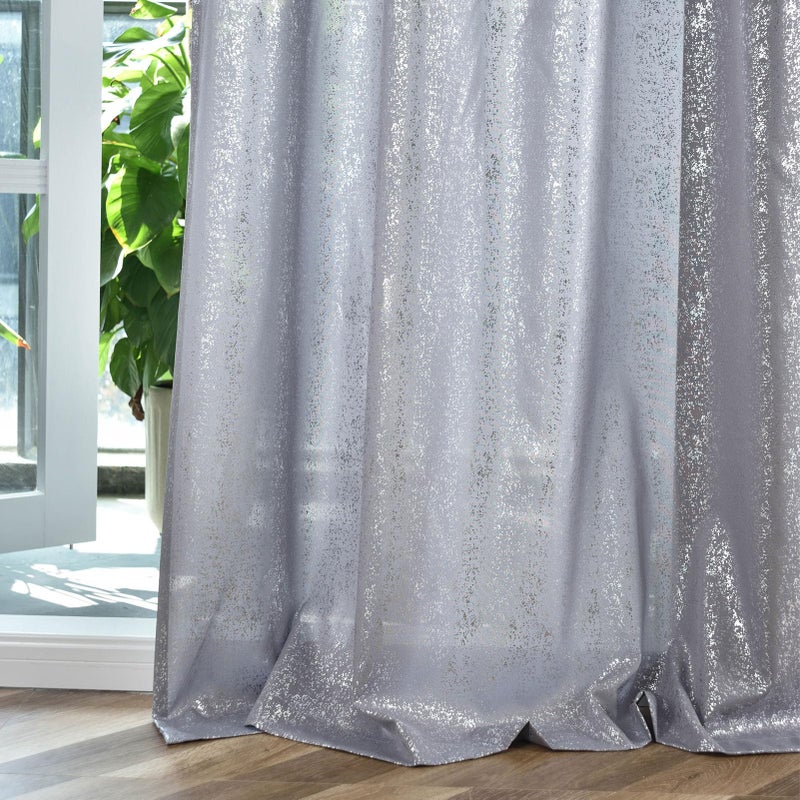 TERLYTEX Silver Curtains 84 Inches Long, Metallic Foil Dots Print Silver Grey Curtains for Living Room, Grommet Privacy Semi-Sheer Sparkle Shimmer Curtains, 52 x 84 Inch, 2 Panels, Silver Grey - Image 5