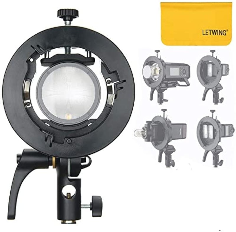 Godox S2 Speedlite Bracket S-Type Bracket Bowens Mount Holder for Godox V1 V1 Pro V100 AD200 AD200 Pro II AD300 Pro AD400 Pro V860II TT685 TT600 TT350, Precise Tilt Control, Umbrella Mount Slot - Image 1