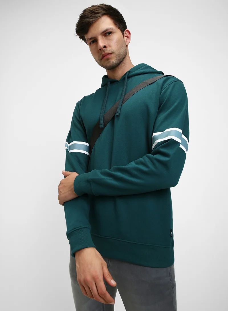 Dennis Lingo Regular Fit Teal Hooded Sweatshirt for Men - Polycotton, Solid, Full Sleeves, Knitted Fabric