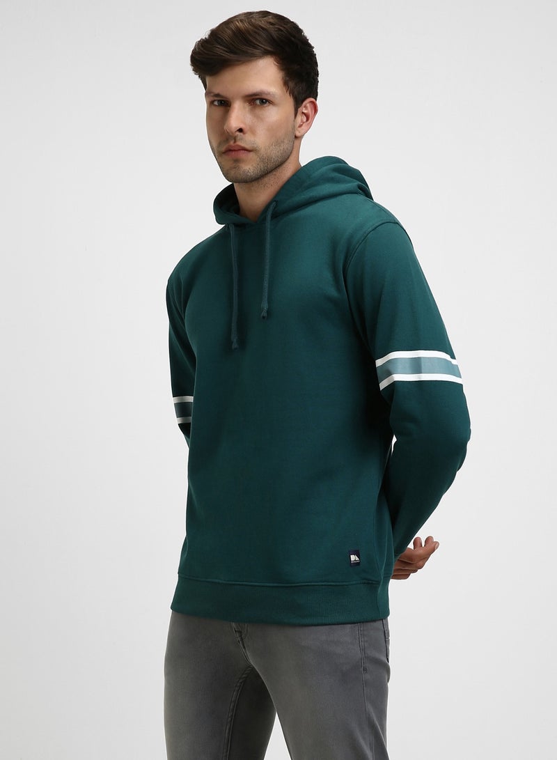 Dennis Lingo Regular Fit Teal Hooded Sweatshirt for Men - Polycotton, Solid, Full Sleeves, Knitted Fabric  - Image 3
