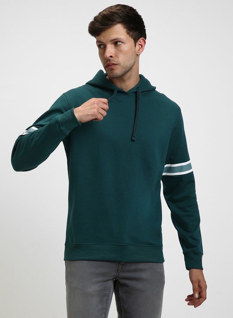 Dennis Lingo Regular Fit Teal Hooded Sweatshirt for Men - Polycotton, Solid, Full Sleeves, Knitted Fabric  - Image 2