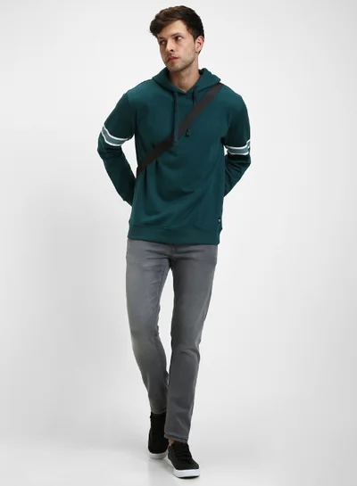 Dennis Lingo Regular Fit Teal Hooded Sweatshirt for Men - Polycotton, Solid, Full Sleeves, Knitted Fabric