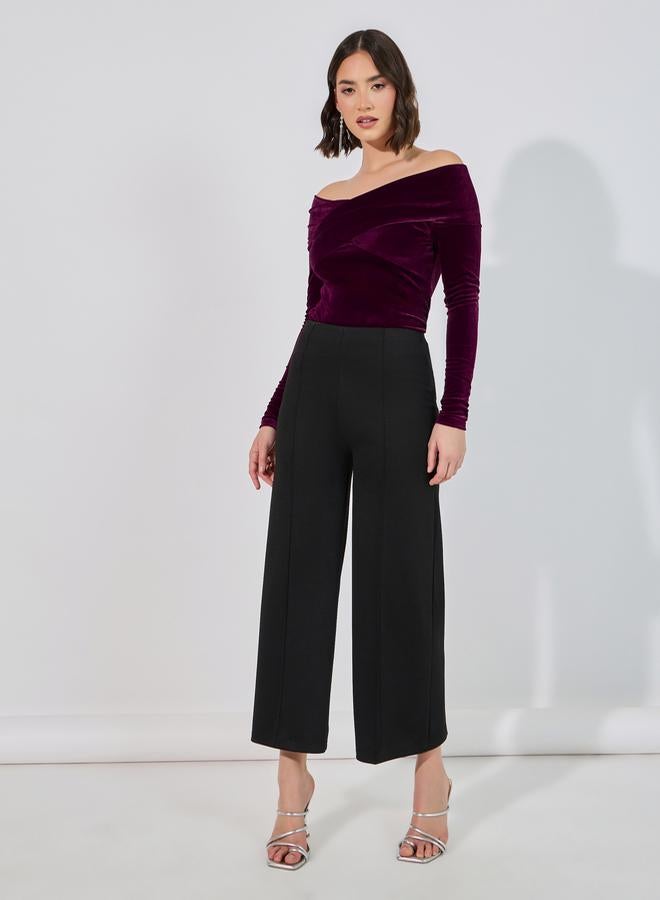 Styli Fitted Off Shoulder Neck Velvet Look Top  - Image 3