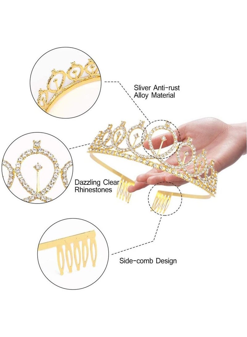 MARGOUN Birthday Queen Sash and Rhinestone Diamond Tiara Crown Set Girls Women Birthday Decoration Party Supplies Gold - Image 2