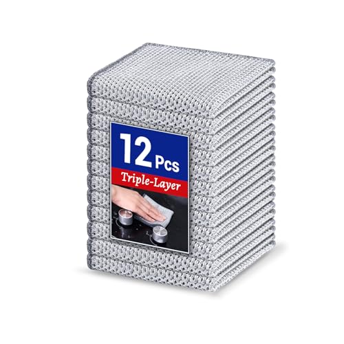 Wangjinpeng 12 PCS 3-Layer Non-Scratch Multipurpose Steel Wire Dishcloths - Reusable Quick-Dry Odor-Free Scrub Cloths for Dishes, Kitchen Cleaning Cloths for Cookware, Sinks, Stove Tops(7.87X7.87) - Image 1