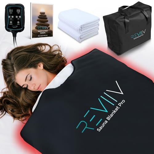 REVIIV بطانية ساونا محمولة مع منشفة قطنية إضافية - V2.0 ترقية رئيسية! بطانية ساونا بالأشعة تحت الحمراء الفاخرة للتخلص من السموم - بطانية ساونا بالأشعة تحت الحمراء للاستخدام المنزلي مع نطاق درجة حرارة 85-185℉ - Image 1