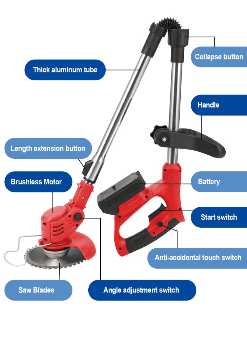 HomarKet Electric String Trimmer Kit,Cordless Handheld Grass Trimmer with 48V*2 Rechargable Battery,Wheel,3 Types Cutting Blade,Gloves,Charger Included,Lawn Mower for Yard Lawn - Image 3