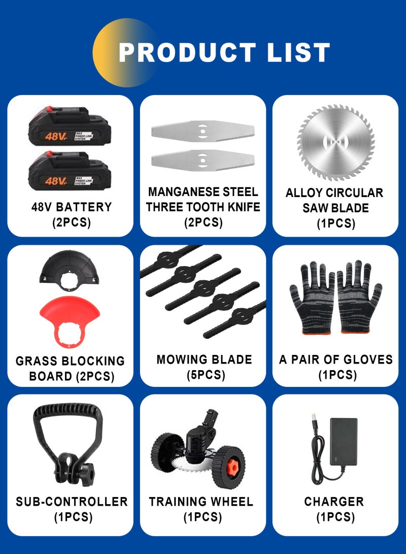 HomarKet Electric String Trimmer Kit,Cordless Handheld Grass Trimmer with 48V*2 Rechargable Battery,Wheel,3 Types Cutting Blade,Gloves,Charger Included,Lawn Mower for Yard Lawn - Image 2