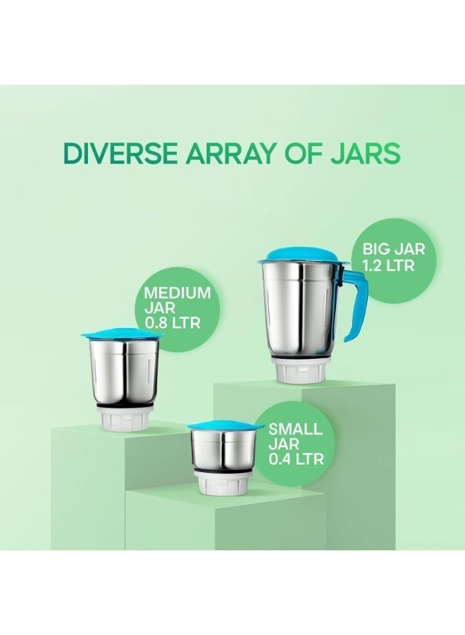 لونج واي Longway Super Dlx Mixer Grinder with 1100W Dry Iron | Up to 700 Watt Powerful Motor | 3 Jars for Grinding, Mixing, Juicing | 2 Year Warranty (Blue & White, Combo Offer) - Image 2