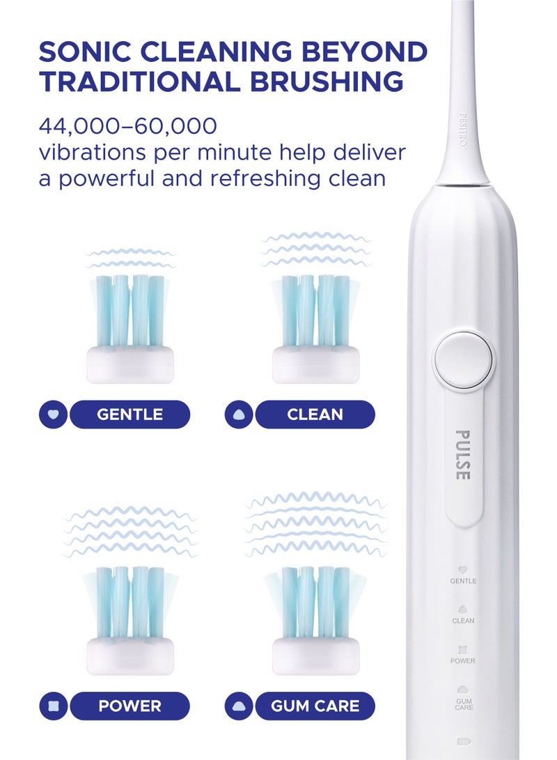 PESITRO PULSE Sonic Electric Toothbrush 44,000–60,000 Sonic Pulses/Min, 4 Cleaning Modes, 3 Brush Heads, USB-C Charging - Image 3