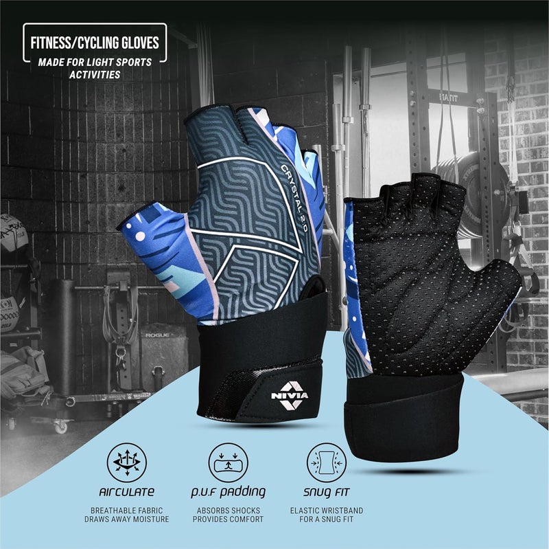 Nivia Crystal 2.0 with Strap Gym Gloves for Men & Women, Anti-Slip PU Palm, Cushioned Padding & Adjustable Wrist Support for Crossfit, Strength Training & Cycling, (Purple Size -Large) - Image 2
