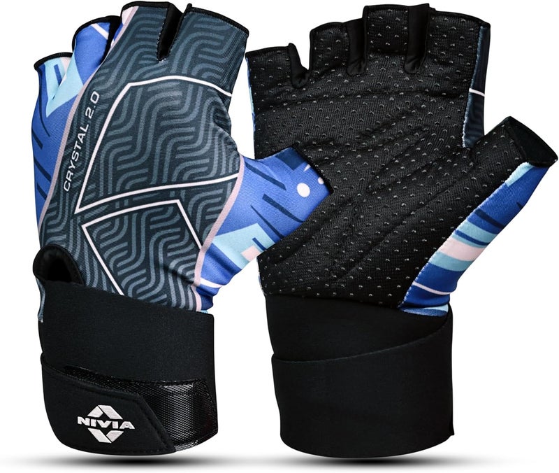 Nivia Crystal 2.0 with Strap Gym Gloves for Men & Women, Anti-Slip PU Palm, Cushioned Padding & Adjustable Wrist Support for Crossfit, Strength Training & Cycling, (Purple Size -Large) - Image 1