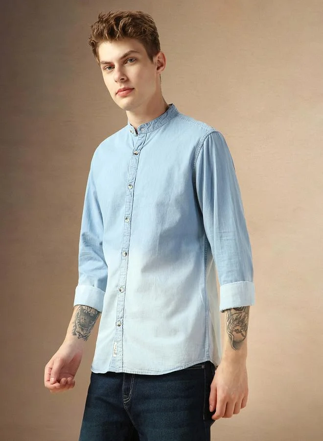 Dennis Lingo Men's Slim Fit Blue Ombre Casual Cotton Spread Shirt