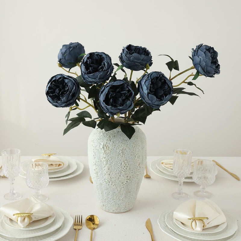 Mizii 6Pcs Burnt Blue Artificial Roses Flowers Fake Silk Roses Flower With Long Stem For Wedding Decorations Table Centerpieces Flower Arrangement Home Decor (Burnt Blue) - Image 3