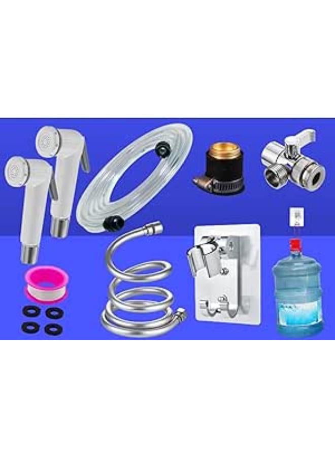 Shams Shower Sprayer, Handheld Sprayer, Travel Bidet Set - Portable (White) Bidet Extra 10 M Hose Easy Install Artistic 9-Piece Code 501Tr (Up To 10 Meters Farthest Point With Great Pressure Bearing)