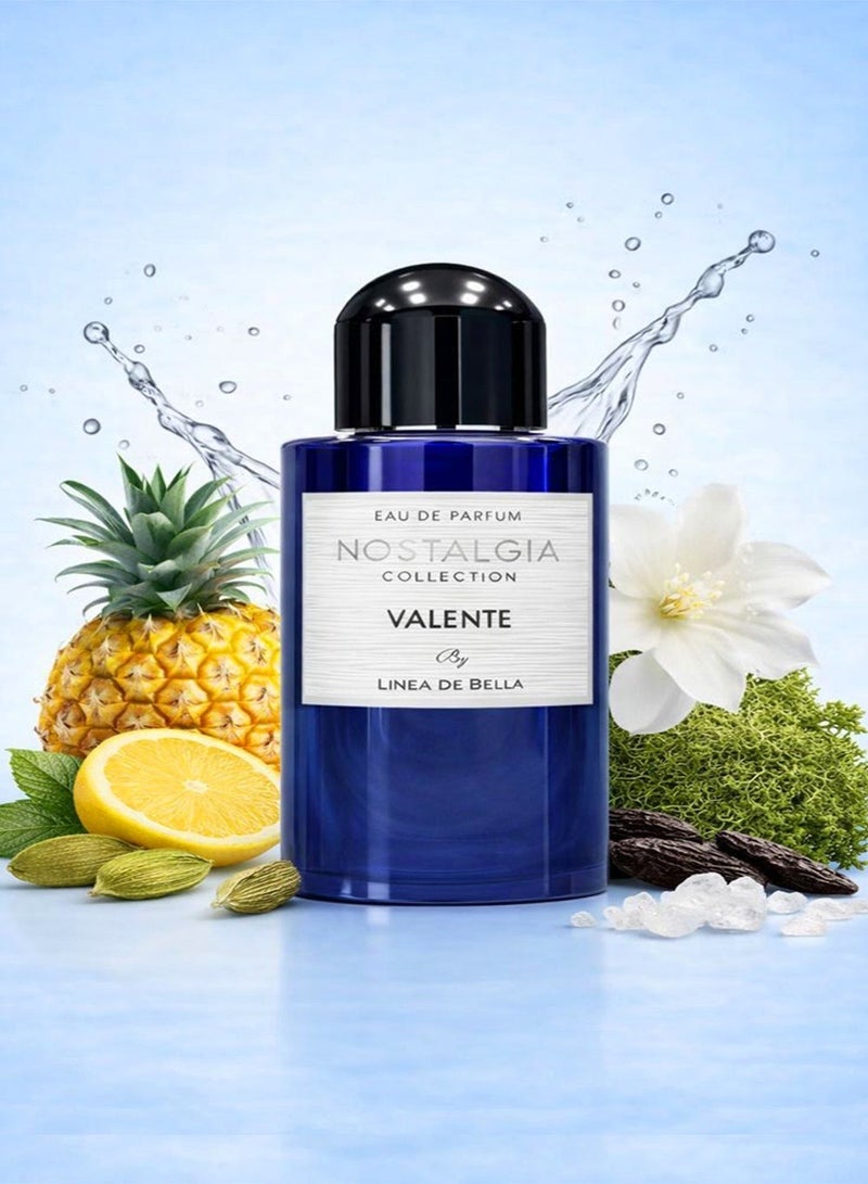 Linea De Bella Nostalgia Valente Men’s Eau de Parfum 100ml | Long Lasting Fresh Woody Men Perfume with Pineapple, Lemon & Tonka | Linea De Bella - Image 1