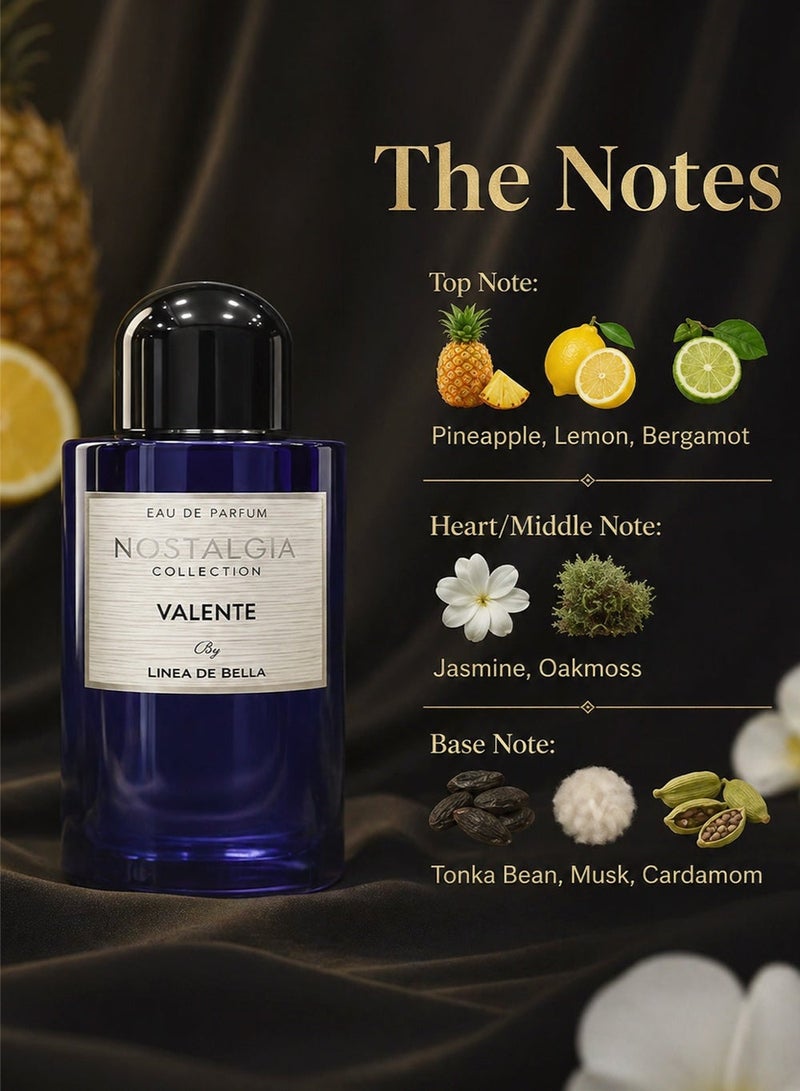 Linea De Bella Nostalgia Valente Men’s Eau de Parfum 100ml | Long Lasting Fresh Woody Men Perfume with Pineapple, Lemon & Tonka | Linea De Bella - Image 2