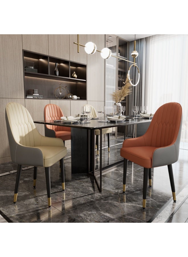 ويسفور مجموعة من 2 كراسي طعام جلدية: كراسي طعام مبطنة بجلد السيليكون من الألياف الدقيقة، أنيقة ومريحة، مقعد سميك، ظهر مرتفع، كرسي كبير للمطبخ وغرفة المعيشة، برتقالي كريمي وأسود - Image 5