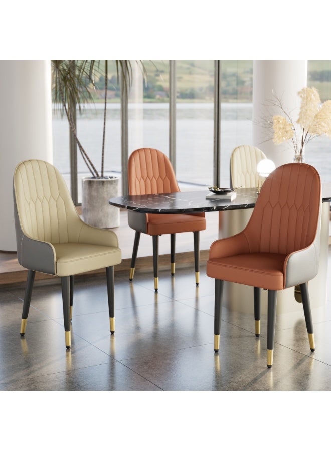 ويسفور مجموعة من 2 كراسي طعام جلدية: كراسي طعام مبطنة بجلد السيليكون من الألياف الدقيقة، أنيقة ومريحة، مقعد سميك، ظهر مرتفع، كرسي كبير للمطبخ وغرفة المعيشة، برتقالي كريمي وأسود - Image 4