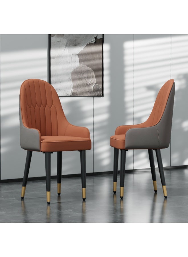 ويسفور مجموعة من 2 كراسي طعام جلدية: كراسي طعام مبطنة بجلد السيليكون من الألياف الدقيقة، أنيقة ومريحة، مقعد سميك، ظهر مرتفع، كرسي كبير للمطبخ وغرفة المعيشة، برتقالي كريمي وأسود - Image 2