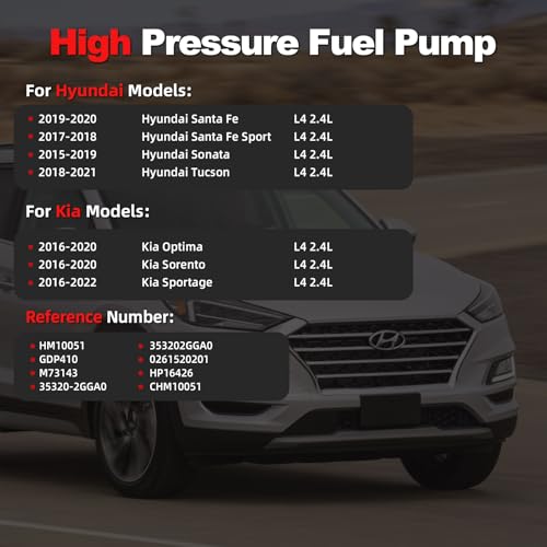 VANBOL High Pressure Fuel Pump Compatible with 2015-2019 Hyundai Sonata, 2017-2021 Santa Fe, Santa Fe Sport, Tucson, 2016-2022 Kia Optima Sorento Sportage L4 2.4L Replace 353202GGA0 (Premium Version) - Image 2