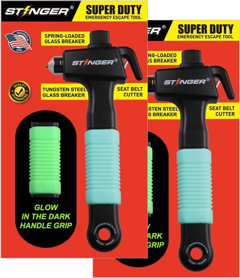 STINGER Super Duty Car Emergency Escape Tool, Hardened Carbon Steel Vehicle Safety Hammer, Spring Loaded Window Breaker, Razor Sharp Seat Belt Cutter, Life-Saving Rescue Tool (2 pcs Fluorescent Green) - Image 1