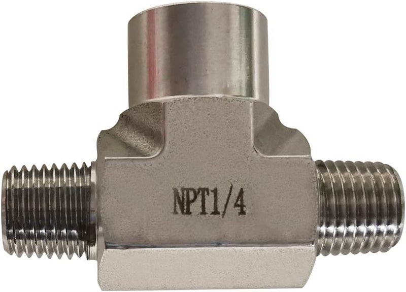 Yoebor Metalwork 304 Stainless Steel Forged Pipe Fitting Street Tee 1/4" NPT Male x 1/4" NPT Female x 1/4" NPT Male, 1 Pc - Image 1