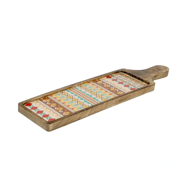 OGGN Wooden Printed Serving Platters Handmade Mango Wood Snacks Platter with Handles Fancy Serving Tray for Appetizers Fries Trays for Kitchen Dining Table 4572 X 1143 Cm - Image 3